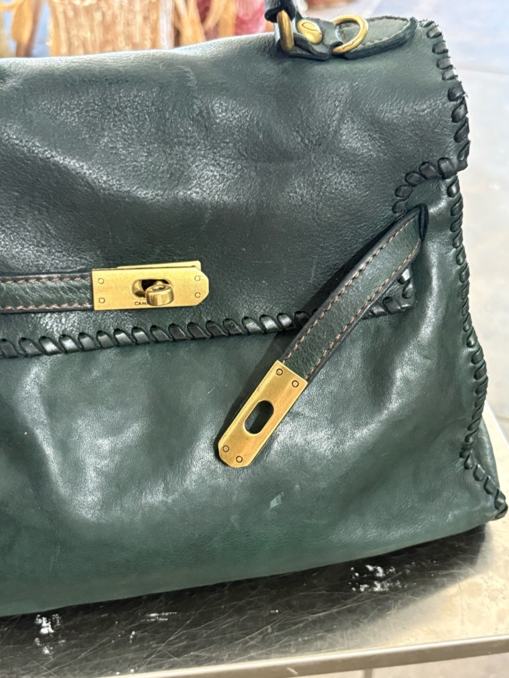 Campomaggi Whipstitched Leather Bag in Bottle Green - Picture 2 of 7